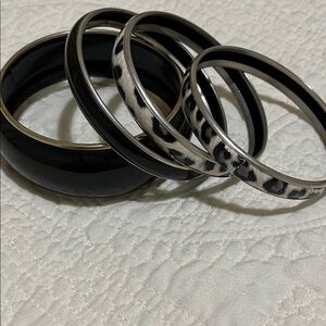 Set of Black and Animal Print Bangles